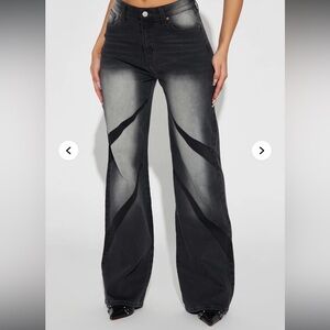 Fashion Nova Black and Gray Flare Jeans